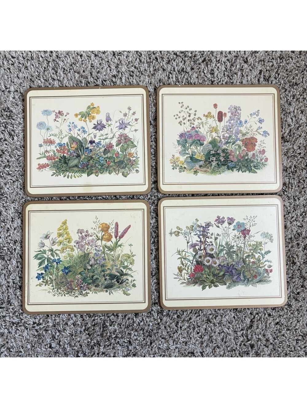 Vintage Pimpernel Wildflowers Cork Back Placemats Set Of 4 Made England Boho